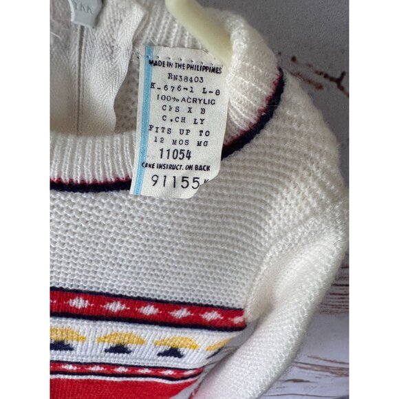 Vintage Red & White Baby Knit Footie Jumper With Mushroom Pattern Back Zipper Cl - Picture 8 of 9
